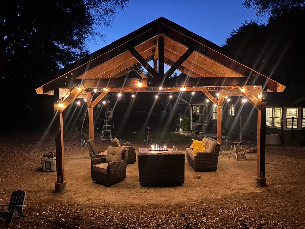 Timber-frame outdoor pavilion by Monument Construction in Nevada County, CA